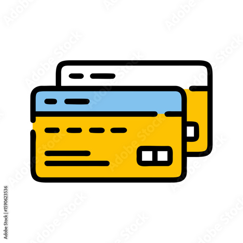 Credit cards in flat design with yellow and blue colors concept of icon  