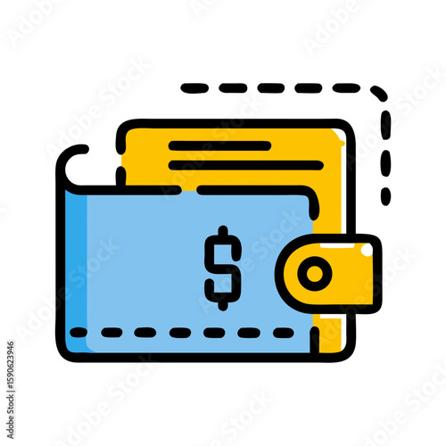 Colorful wallet with cash and credit card icon  