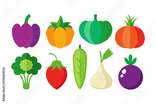 Flat Design Colorful Vegetables and Fruits Illustration