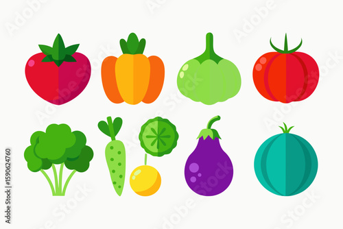 Colorful Flat Vegetable Icons Set for Design