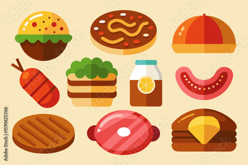 Flat Design Food Icons Set for Restaurant Menu or Website