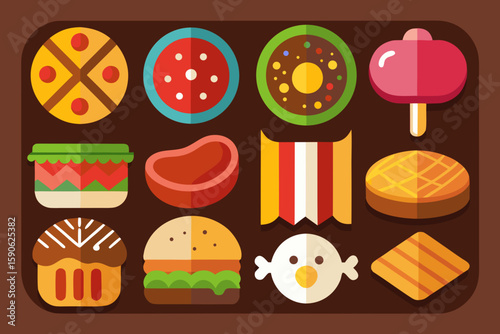 Flat Design Food Icons Set Delicious Treats Collection