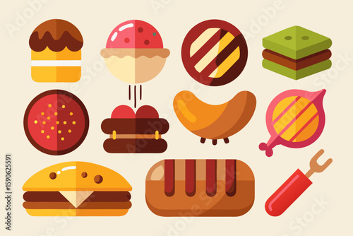 Flat Design Food Icons Collection Delicious Treats