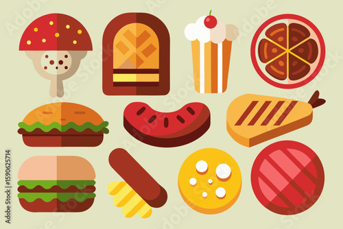 Flat Design Food Icons Collection for Website or App