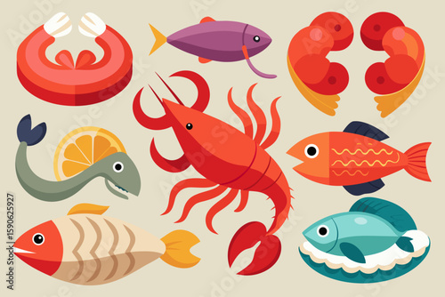 Colorful Flat Illustration of Seafood