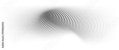 Flowing Wave Dot Halftone Pattern: Curve Gradient Shape on Transparent Background. Suitable for AI, Tech, Network, Digital, Science, and Technology Themes.