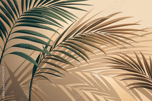 Beige and Green Palm Leaf Pattern