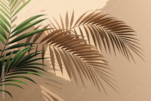 Abstract Tropical Palm Leaves in Beige and Green
