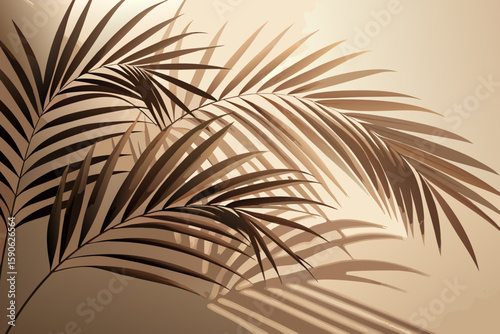 Beige Palm Leaf Pattern with Shadows