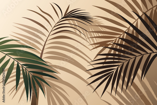 Abstract Palm Leaves Pattern in Beige and Brown Tones