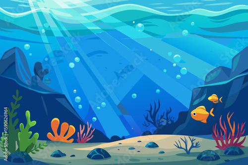 Underwater Scene with Sunlight and Fish
