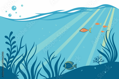 Underwater Scene with Fish and Seaweed a Cartoon Illustration Ocean Life Marine Ecosystem Aquatic Environment Perfect for Children s Books Educational Materials and Nature Themed