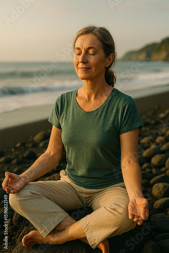 woman sitting on the beach