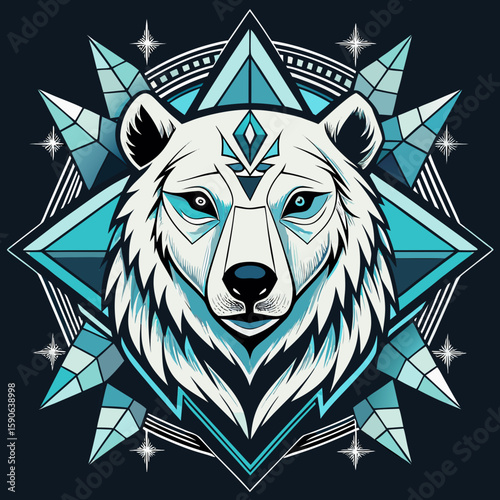 Geometric polar bear artwork with crystal elements creating a modern, stylized design suitable for branding, apparel and various graphic applications.