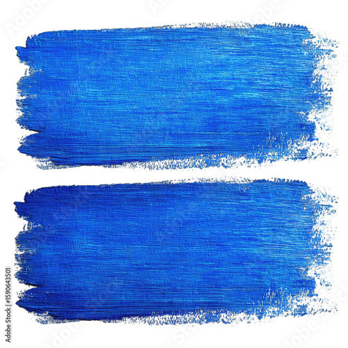 Two horizontal, textured rectangles of vibrant blue paint, seemingly applied with a broad brush, exhibiting visible brushstrokes and slightly irregular edges