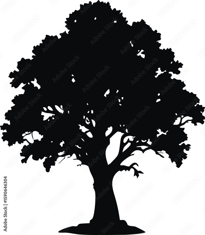Obraz premium Elegant Silhouette of an Oak Tree with Wide Canopy and Strong Roots