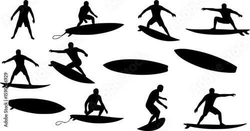 Surfboard vector set, surfing silhouettes, surfboard silhouettes, ords	