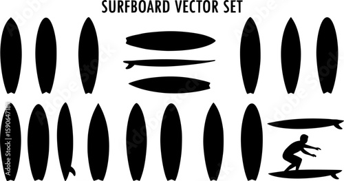 Surfboard vector set, surfing silhouettes, surfboard silhouettes, ords	