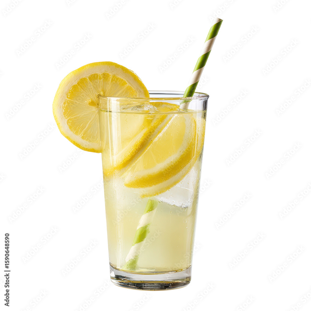 Fototapeta premium Refreshing Lemonade with Citrus Slices and Straw