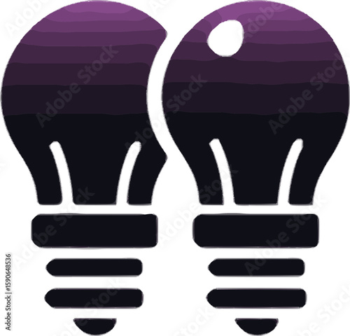 two light bulbs side-by-side with a purple gradient, one slightly cracked,  broken ideas, energy, or contrast in thinking