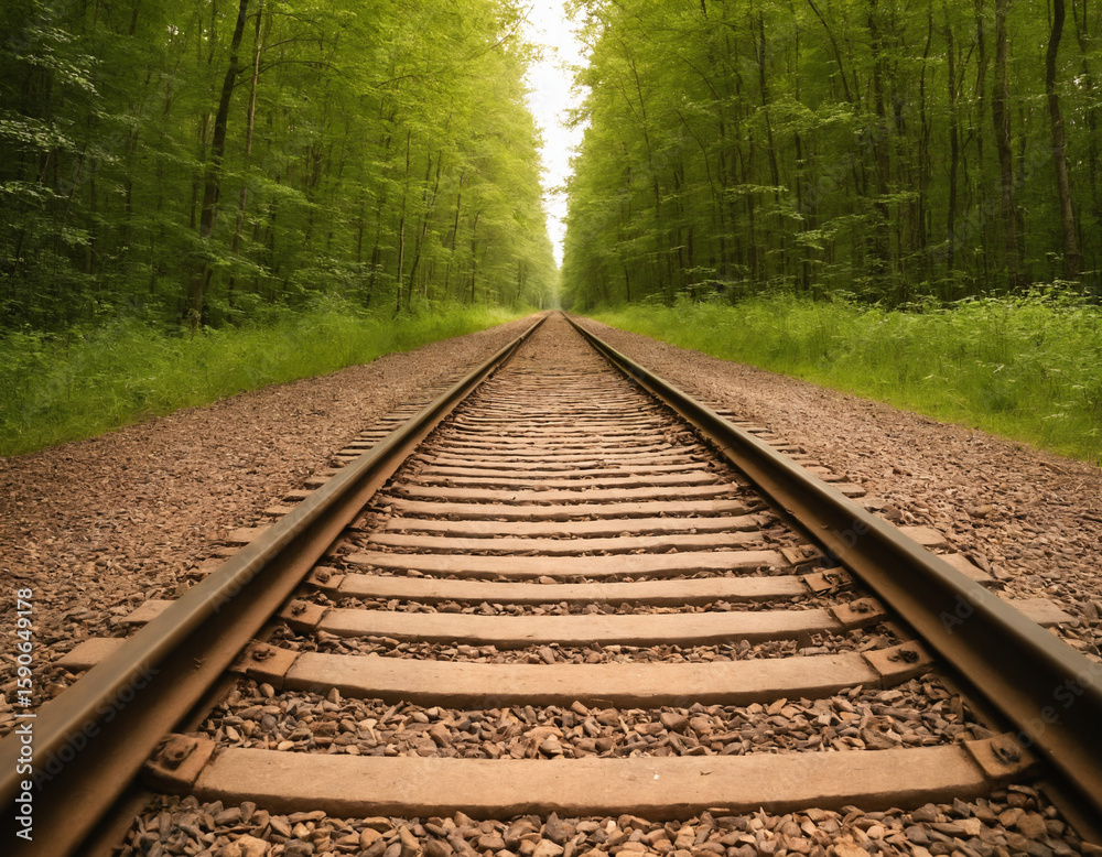 Railway Tracks Winding Through Lush Green Forest Railway Tracks Winding Through Lush Green Forest