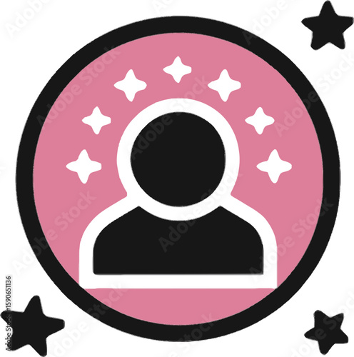 
‎person’s white silhouette inside a pink and black circle surrounded by star shapes, imagination, creativity, or emotion