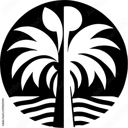 split circular icon of palm tree on island
‎