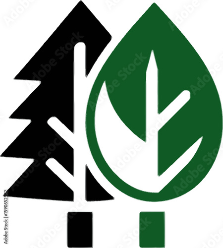 ‎pine tree and green leaf silhouette environmental icon