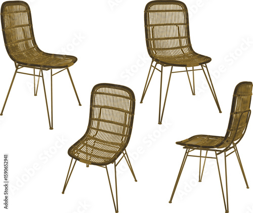 Vector sketch illustration of wooden rattan chair design silhouette for relaxing on the terrace of the house
