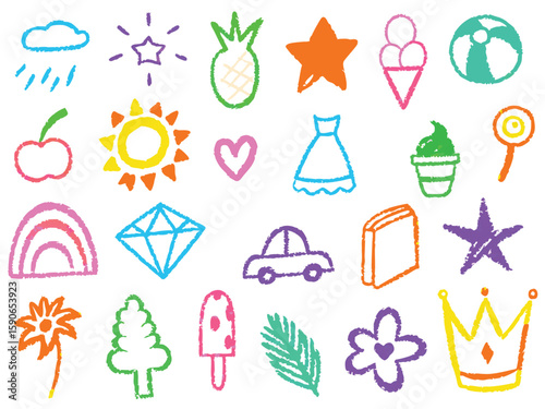 Whimsical Crayon Doodles Fun Icons and Illustrations