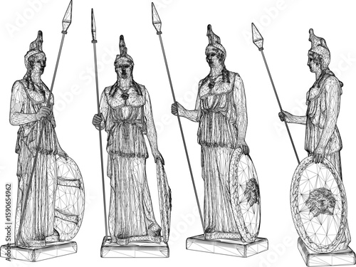 Vector sketch illustration silhouette design of classic greek roman soldier statue vintage european ethnic