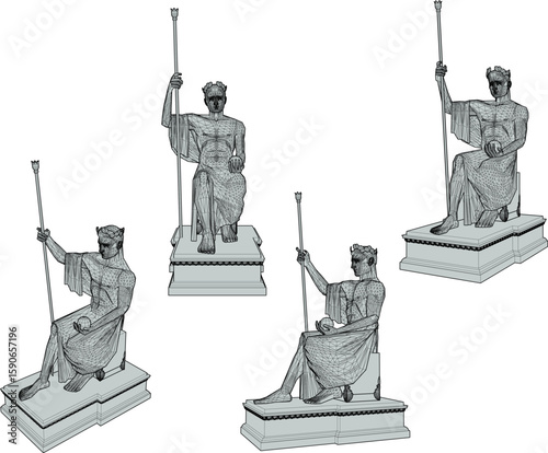 Vector sketch illustration of silhouette design of king statue sitting on throne