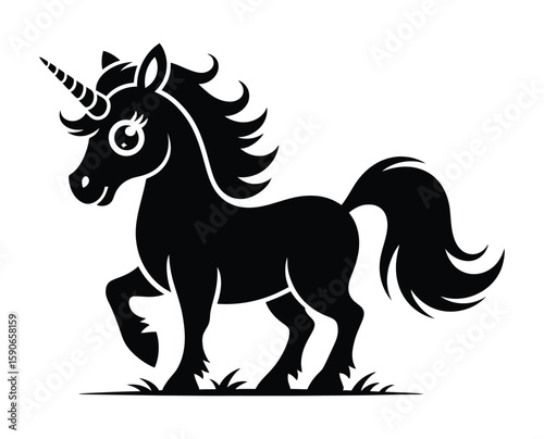 Cute Black Unicorn Silhouette - Magical Fantasy Creature Illustration