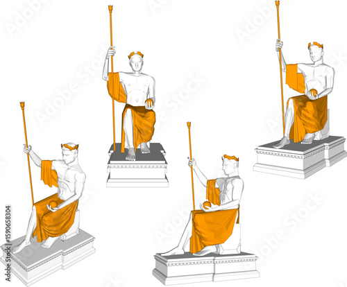 Vector sketch illustration of silhouette design of king statue sitting on throne