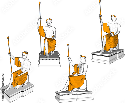 Vector sketch illustration of silhouette design of king statue sitting on throne