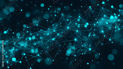 Abstract background of teal glowing particles and lines