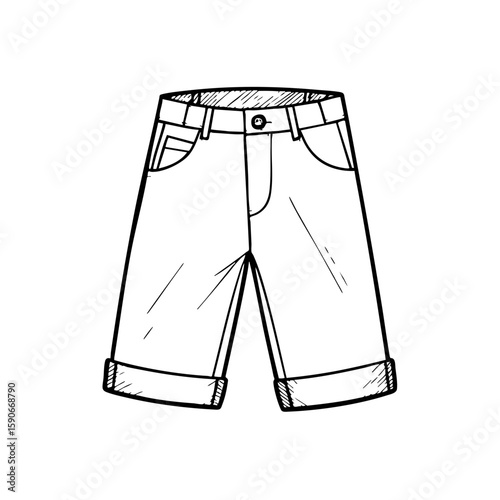 Outline of Bermuda shorts with rolled cuffs in a chalk sketch style  