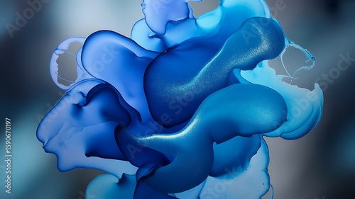 Abstract Blue Ink Flow with Glittering Accents