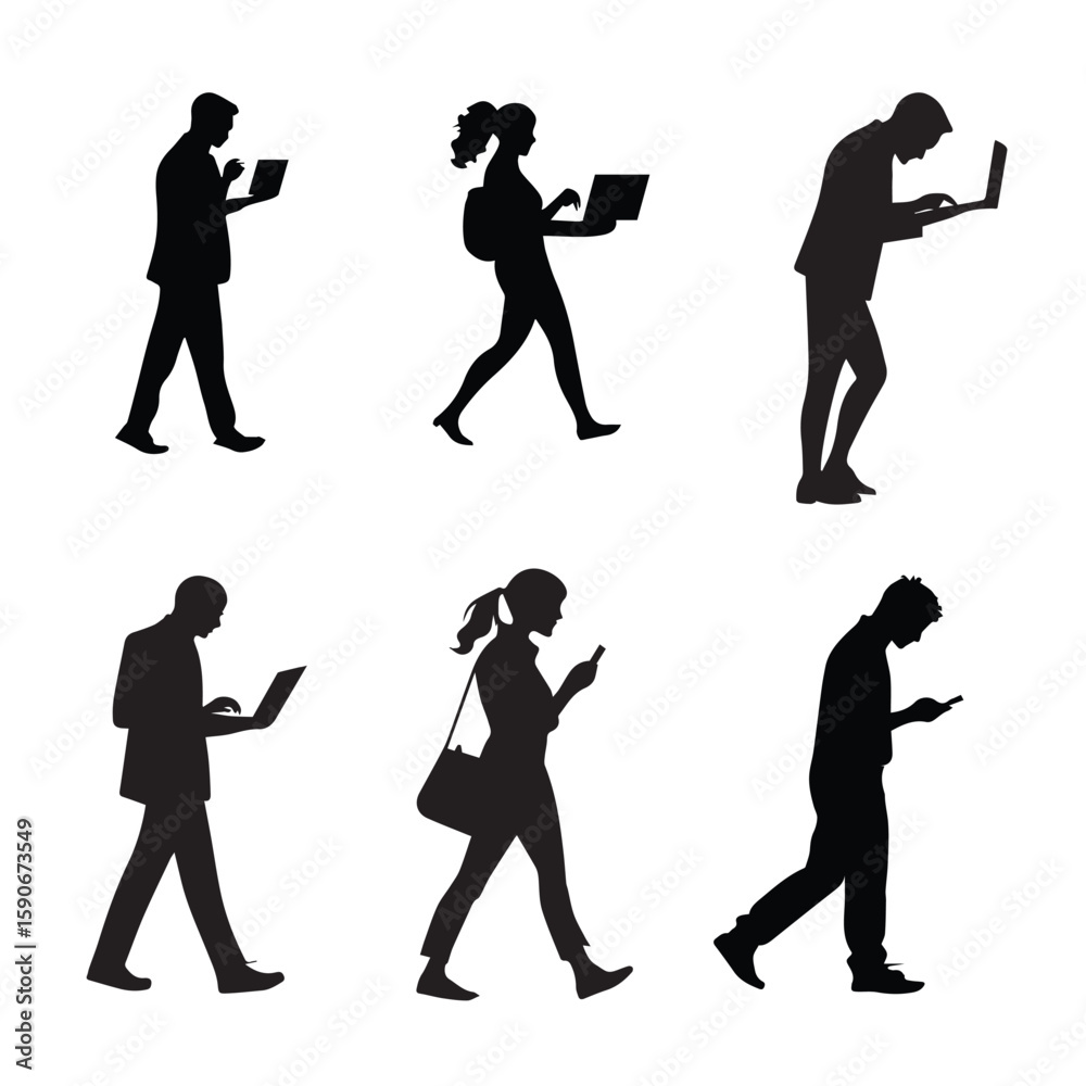 Obraz premium silhouette of business people using laptop and phone