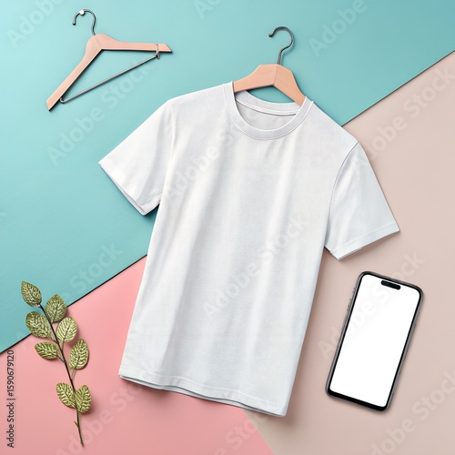 t shirt with mobile in abstract background mockup