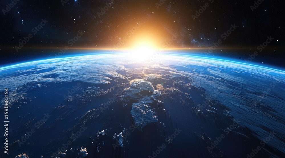 Fototapeta premium Earth rising, sunlit, vast space