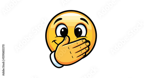 An emoji with a yellow face covering its mouth with its hand expressing a surprised or shocked emotion on transparent background
