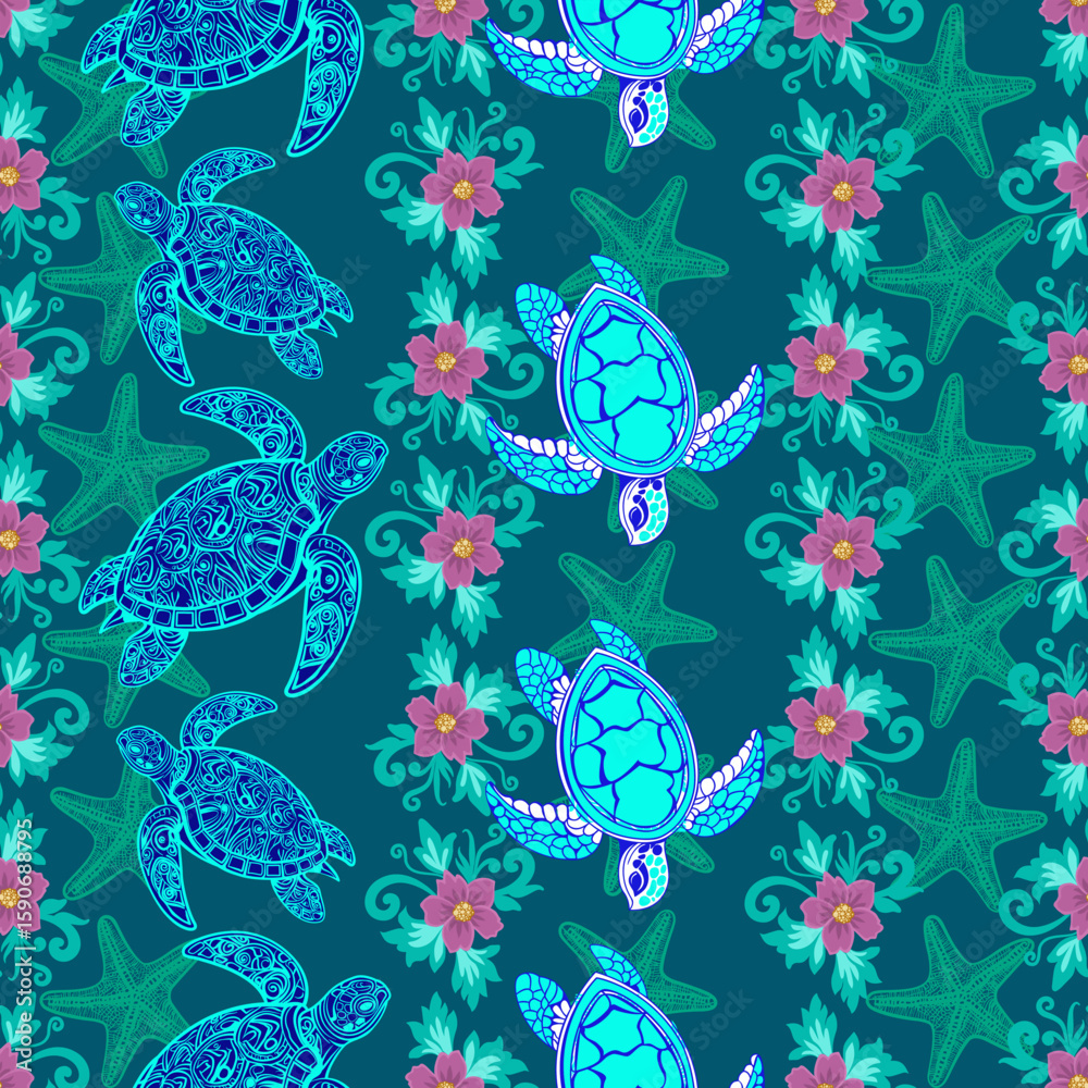 Fototapeta premium Sea turtle pattern