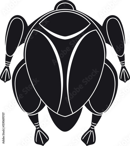 Stylized black silhouette of a whole roasted chicken with white outlines