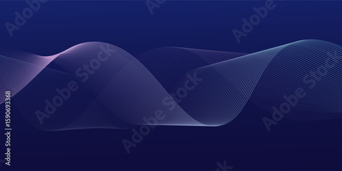 Dark abstract background with glowing wave. Shiny moving lines design element. Modern purple blue gradient flowing wave lines. Futuristic technology concept. Vector illustration. eps10