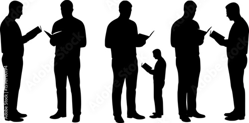 Set of male teacher with book silhouette vector	