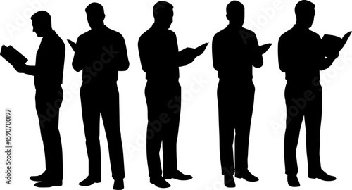 Set of male teacher with book silhouette vector	
