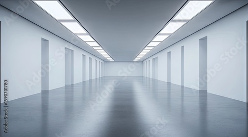 Empty white corridor, bright lights (2)
