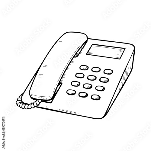 Sketch style vintage landline telephone with buttons and receiver  