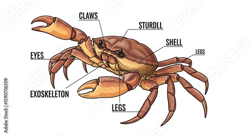 Labeled Crab Anatomy – Educational Vector Illustration for Biology Use

